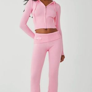 🆕SMALL FRANKIES BIKINIS VALENTINE PINK CLOUD SET ZIP HOODIE & FOLD-OVER PANTS